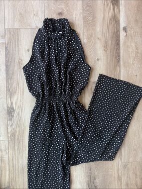 Max Studio Black Polka Dot Sleeveless Jumpsuit